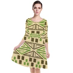 Abstract Pattern Geometric Backgrounds  Quarter Sleeve Waist Band Dress by Eskimos