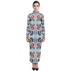 Folk Flowers Print Floral Pattern Ethnic Art Turtleneck Maxi Dress by Eskimos