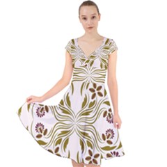 Folk Flowers Print Floral Pattern Ethnic Art Cap Sleeve Front Wrap Midi Dress by Eskimos