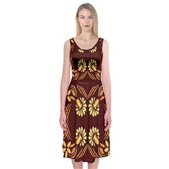 Folk Flowers Print Floral Pattern Ethnic Art Midi Sleeveless Dress by Eskimos