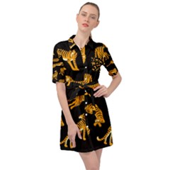 Seamless-exotic-pattern-with-tigers Belted Shirt Dress by Jancukart