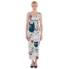 Pattern With Cute Cat Heads Fitted Maxi Dress by Jancukart