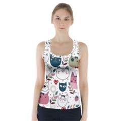 Pattern With Cute Cat Heads Racer Back Sports Top by Jancukart