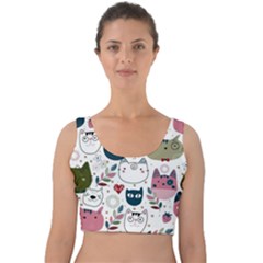 Pattern With Cute Cat Heads Velvet Crop Top by Jancukart