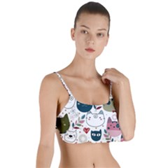 Pattern With Cute Cat Heads Layered Top Bikini Top  by Jancukart