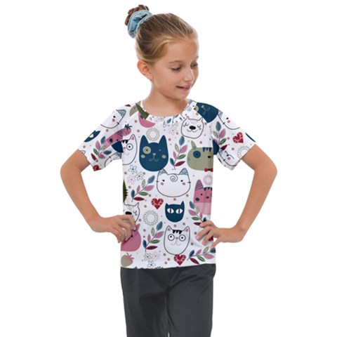 Pattern With Cute Cat Heads Kids  Mesh Piece Tee by Jancukart