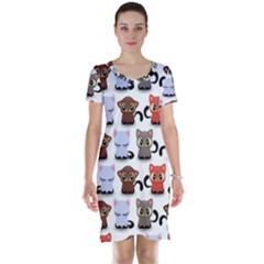 Seamless Pattern With Cute Little Kittens Various Color Short Sleeve Nightdress by Jancukart