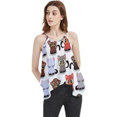 Seamless Pattern With Cute Little Kittens Various Color Flowy Camisole Tank Top by Jancukart