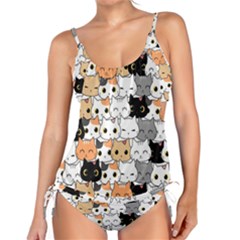 Cute-cat-kitten-cartoon-doodle-seamless-pattern Tankini Set by Jancukart