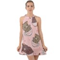 Seamless Pattern Adorable Cat Inside Cup Halter Tie Back Chiffon Dress View1