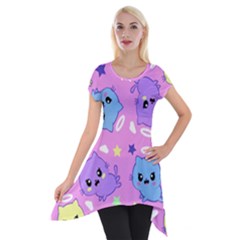 Seamless Pattern With Cute Kawaii Kittens Short Sleeve Side Drop Tunic by Jancukart