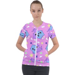 Seamless Pattern With Cute Kawaii Kittens Short Sleeve Zip Up Jacket by Jancukart