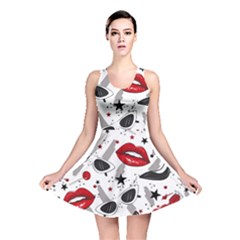 Red Lips Black Heels Pattern Reversible Skater Dress by Jancukart