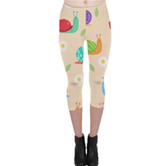 Seamless Pattern Cute Snail With Flower Leaf Capri Leggings  by Jancukart