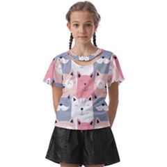 Cute Seamless Pattern With Cats Kids  Front Cut Tee by Jancukart