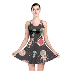 Space Pattern Cartoon Reversible Skater Dress by Jancukart