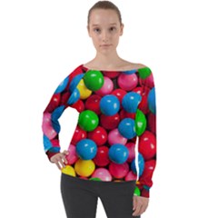 Bubble Gum Off Shoulder Long Sleeve Velour Top by artworkshop