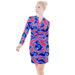 Batik Megamendung Button Long Sleeve Dress by artworkshop