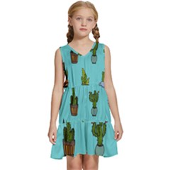 Succulents Teal Back Kids  Sleeveless Tiered Mini Dress by Jancukart