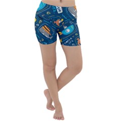 Seamless-pattern-vector-submarine-with-sea-animals-cartoon Lightweight Velour Yoga Shorts by Jancukart