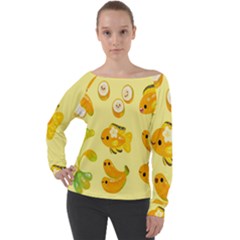 Banana Cichlid Off Shoulder Long Sleeve Velour Top by artworkshop