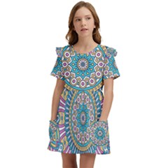 Mandala 01 Kids  Frilly Sleeves Pocket Dress by zappwaits