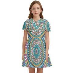 Mandala 01 Kids  Bow Tie Puff Sleeve Dress by zappwaits