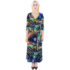 Peacock Feather Drop Quarter Sleeve Wrap Maxi Dress by artworkshop