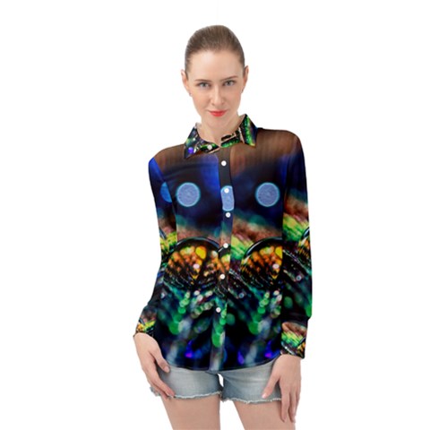 Peacock Feather Drop Long Sleeve Chiffon Shirt by artworkshop