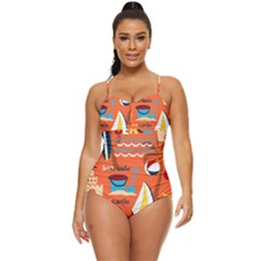 Seamless-pattern-vector-beach-holiday-theme-set Retro Full Coverage Swimsuit by Jancukart