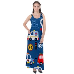 Seamless-pattern-vector-rescue-team-cartoon Sleeveless Velour Maxi Dress by Jancukart