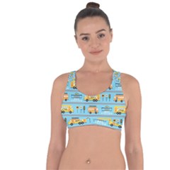 Buses-cartoon-pattern-vector Cross String Back Sports Bra by Jancukart