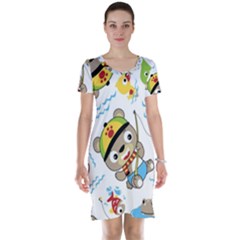 Vector-seamless-pattern-cute-fishing-animals-cartoon Short Sleeve Nightdress by Jancukart