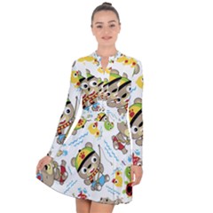 Vector-seamless-pattern-cute-fishing-animals-cartoon Long Sleeve Panel Dress by Jancukart