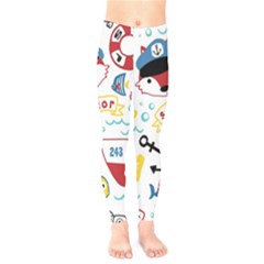 Seamless-pattern-vector-sailing-equipments-cartoon Kids  Leggings by Jancukart