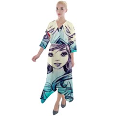 Beautifull Ariel Little Mermaid  Painting Quarter Sleeve Wrap Front Maxi Dress by artworkshop