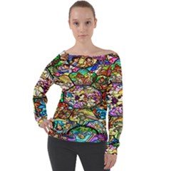 Character Disney Stained Off Shoulder Long Sleeve Velour Top by artworkshop