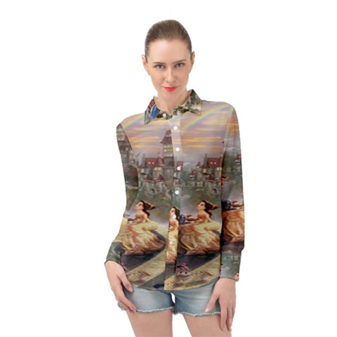 Beauty And The Beast Castle Long Sleeve Chiffon Shirt by artworkshop