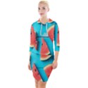 Watermelon Blue Background Quarter Sleeve Hood Bodycon Dress View1