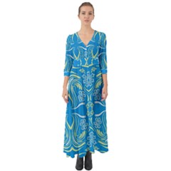 Folk Flowers Print Floral Pattern Ethnic Art Button Up Boho Maxi Dress by Eskimos