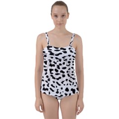 Black And White Leopard Dots Jaguar Twist Front Tankini Set by ConteMonfrey