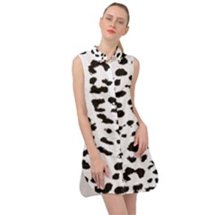 Black And White Leopard Dots Jaguar Sleeveless Shirt Dress by ConteMonfrey