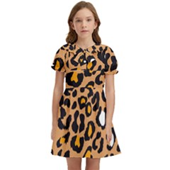 Leopard Jaguar Dots Kids  Bow Tie Puff Sleeve Dress by ConteMonfrey