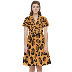 Orange Leopard Jaguar Dots Short Sleeve Waist Detail Dress by ConteMonfrey