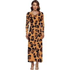 Orange Leopard Jaguar Dots Long Sleeve Velour Longline Maxi Dress by ConteMonfrey