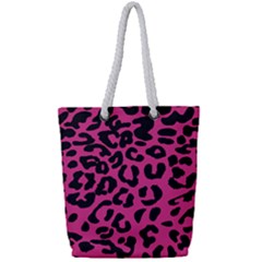 Leopard Print Jaguar Dots Pink Neon Full Print Rope Handle Tote (small) by ConteMonfrey