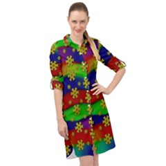 Blooming Stars On The Rainbow So Rare Long Sleeve Mini Shirt Dress by pepitasart