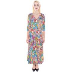 Floral Flowers Quarter Sleeve Wrap Maxi Dress by artworkshop