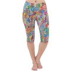 Floral Flowers Lightweight Velour Cropped Yoga Leggings by artworkshop