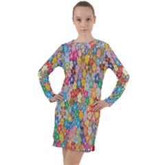 Floral Flowers Long Sleeve Hoodie Dress by artworkshop